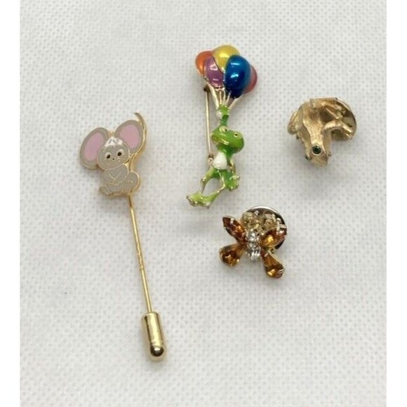 Vintage Lot of 4 Gold Tone Animal Pin Brooch Avon Frog Enamel Mouse‎ Butterfly - Picture 1 of 14